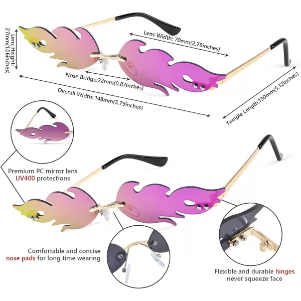 FEISEDY Fire Flame Sunglasses for Women Mirror Rimless Fire Shaped Novelty Sunglasses B2839004 Purple Mirror Flame