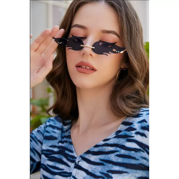 FEISEDY Fire Flame Sunglasses for Women Mirror Rimless Fire Shaped Novelty Sunglasses B2839005 Grey Lens Flame
