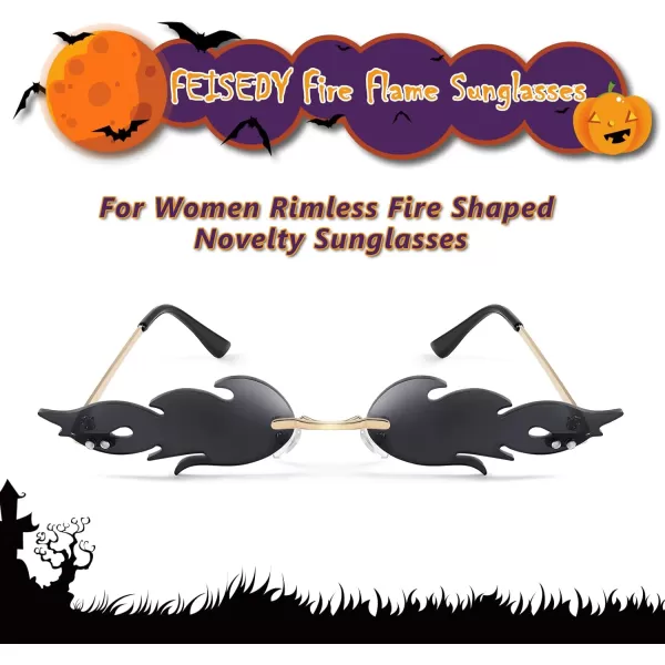 FEISEDY Fire Flame Sunglasses for Women Mirror Rimless Fire Shaped Novelty Sunglasses B2839005 Grey Lens Flame