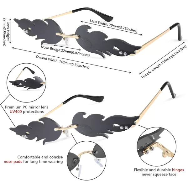FEISEDY Fire Flame Sunglasses for Women Mirror Rimless Fire Shaped Novelty Sunglasses B2839005 Grey Lens Flame