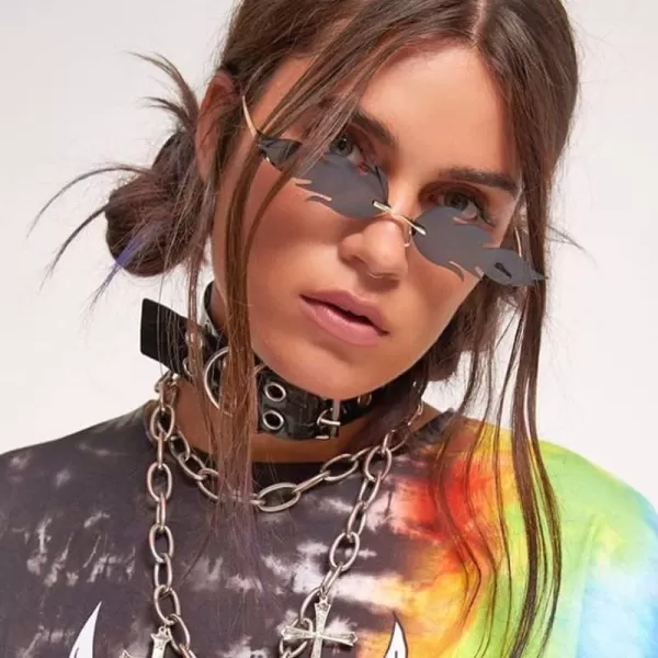 FEISEDY Fire Flame Sunglasses for Women Mirror Rimless Fire Shaped Novelty Sunglasses B2839005 Grey Lens Flame
