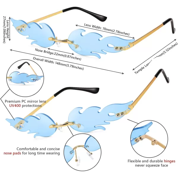 FEISEDY Fire Flame Sunglasses for Women Mirror Rimless Fire Shaped Novelty Sunglasses B2839007 Light Blue Flame