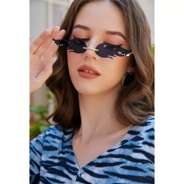 FEISEDY Fire Flame Sunglasses for Women Mirror Rimless Fire Shaped Novelty Sunglasses B2839007 Light Blue Flame
