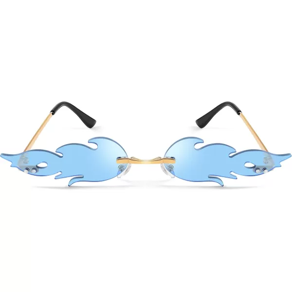 FEISEDY Fire Flame Sunglasses for Women Mirror Rimless Fire Shaped Novelty Sunglasses B2839007 Light Blue Flame