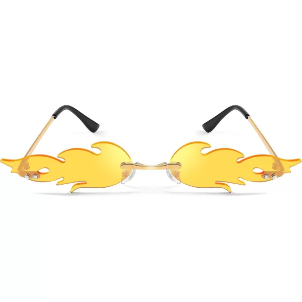 FEISEDY Fire Flame Sunglasses for Women Mirror Rimless Fire Shaped Novelty Sunglasses B2839008 Light Yellow Flame