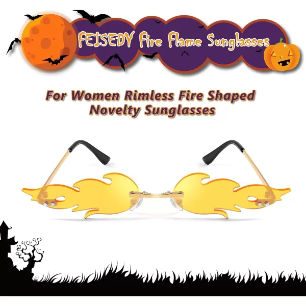 FEISEDY Fire Flame Sunglasses for Women Mirror Rimless Fire Shaped Novelty Sunglasses B2839008 Light Yellow Flame