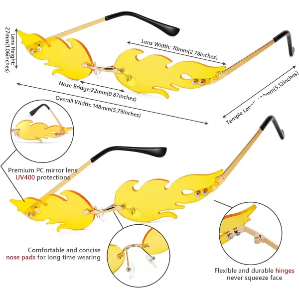 FEISEDY Fire Flame Sunglasses for Women Mirror Rimless Fire Shaped Novelty Sunglasses B2839008 Light Yellow Flame