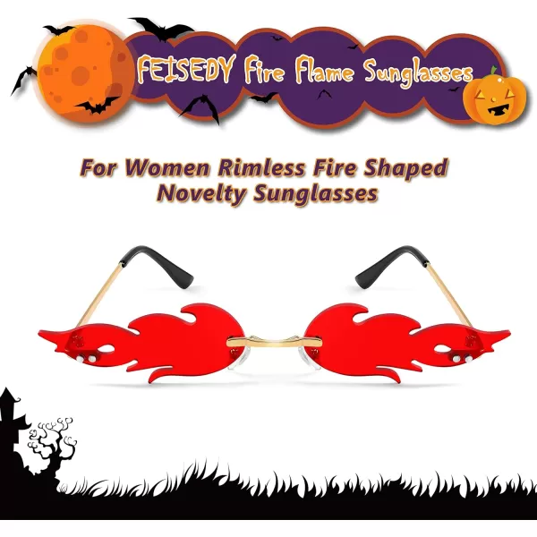 FEISEDY Fire Flame Sunglasses for Women Mirror Rimless Fire Shaped Novelty Sunglasses B2839009 Red Flame