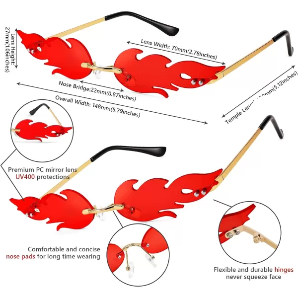 FEISEDY Fire Flame Sunglasses for Women Mirror Rimless Fire Shaped Novelty Sunglasses B2839009 Red Flame