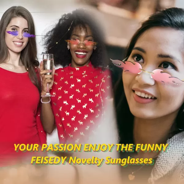 FEISEDY Fire Flame Sunglasses for Women Mirror Rimless Fire Shaped Novelty Sunglasses B2839009 Red Flame