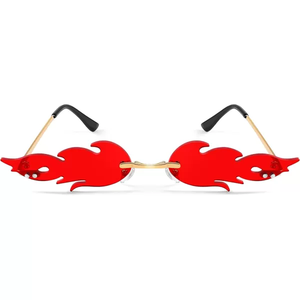 FEISEDY Fire Flame Sunglasses for Women Mirror Rimless Fire Shaped Novelty Sunglasses B2839009 Red Flame