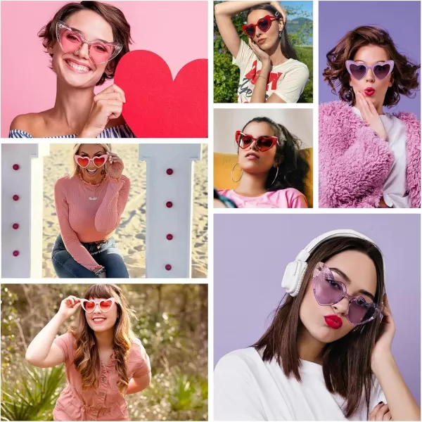 FEISEDY Heart Sunglasses for Women Pink Heart Sunglasses Red Heart Sunglasses Fashion Heart Shaped Glasses B2421P 2 Pack  Black  Pink