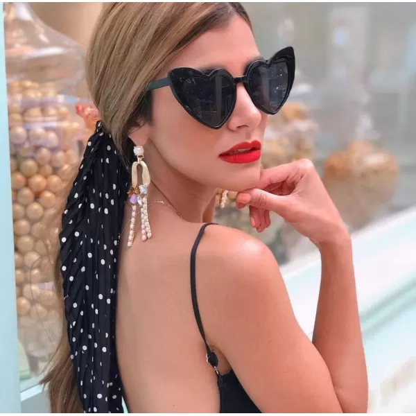 FEISEDY Heart Sunglasses for Women Pink Heart Sunglasses Red Heart Sunglasses Fashion Heart Shaped Glasses B2421P 2 Pack  Black  White