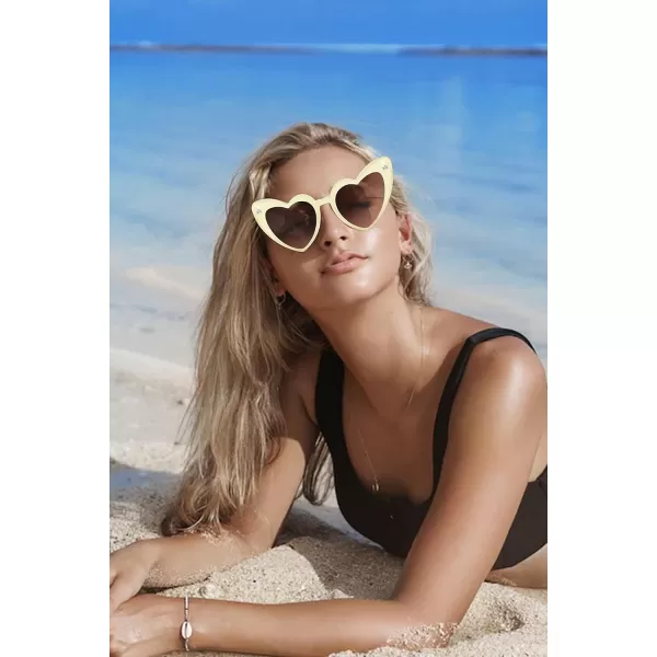 FEISEDY Heart Sunglasses for Women Pink Heart Sunglasses Red Heart Sunglasses Fashion Heart Shaped Glasses B2421P 2 Pack  Purple  Yellow