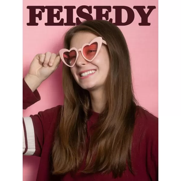 FEISEDY Heart Sunglasses for Women Pink Heart Sunglasses Red Heart Sunglasses Fashion Heart Shaped Glasses B2421PPinkGradual Pink Lens