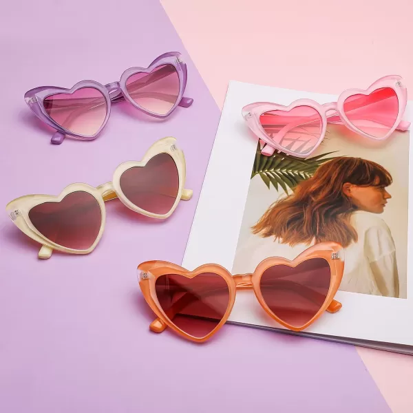 FEISEDY Heart Sunglasses for Women Pink Heart Sunglasses Red Heart Sunglasses Fashion Heart Shaped Glasses B2421PPinkGradual Pink Lens
