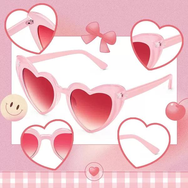 FEISEDY Heart Sunglasses for Women Pink Heart Sunglasses Red Heart Sunglasses Fashion Heart Shaped Glasses B2421PPinkGradual Pink Lens