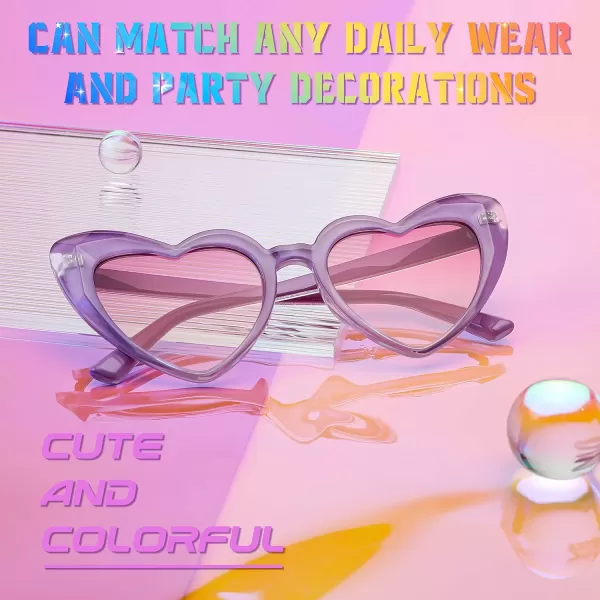FEISEDY Heart Sunglasses for Women Pink Heart Sunglasses Red Heart Sunglasses Fashion Heart Shaped Glasses B2421PPurplePinkyellow Lens
