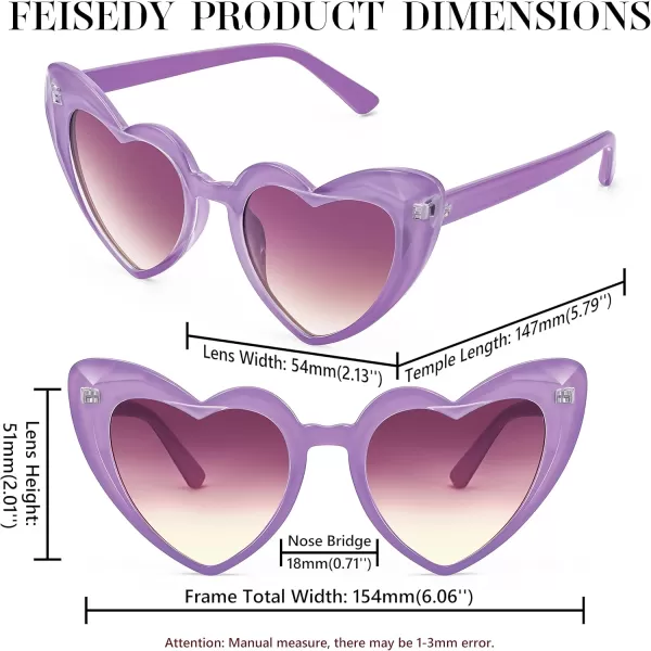FEISEDY Heart Sunglasses for Women Pink Heart Sunglasses Red Heart Sunglasses Fashion Heart Shaped Glasses B2421PPurplePinkyellow Lens