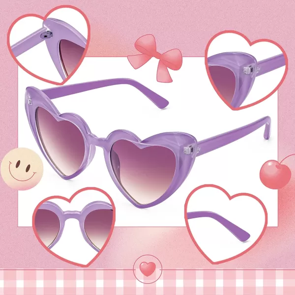 FEISEDY Heart Sunglasses for Women Pink Heart Sunglasses Red Heart Sunglasses Fashion Heart Shaped Glasses B2421PPurplePinkyellow Lens