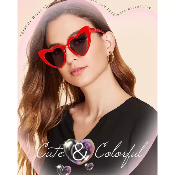 FEISEDY Heart Sunglasses for Women Pink Heart Sunglasses Red Heart Sunglasses Fashion Heart Shaped Glasses B2421PRed