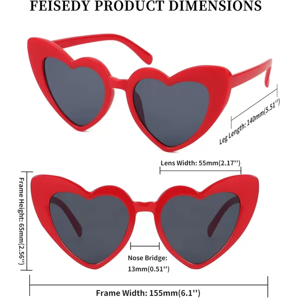 FEISEDY Heart Sunglasses for Women Pink Heart Sunglasses Red Heart Sunglasses Fashion Heart Shaped Glasses B2421PRed