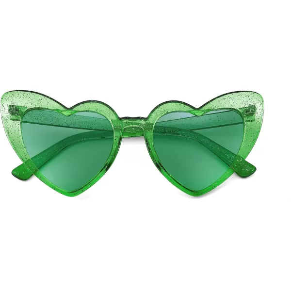 FEISEDY Heart Sunglasses for Women Pink Heart Sunglasses Red Heart Sunglasses Fashion Heart Shaped Glasses B2421PTransparency Green