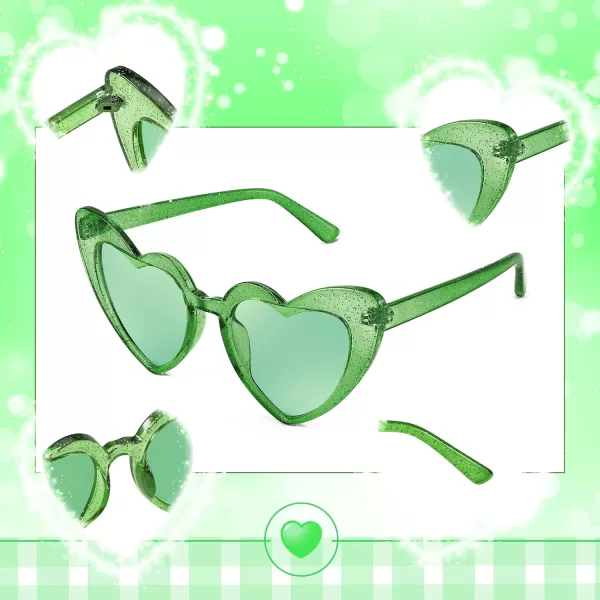 FEISEDY Heart Sunglasses for Women Pink Heart Sunglasses Red Heart Sunglasses Fashion Heart Shaped Glasses B2421PTransparency Green