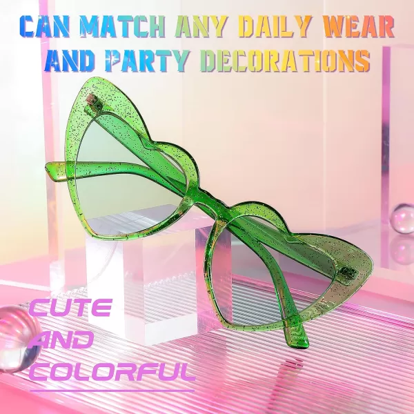 FEISEDY Heart Sunglasses for Women Pink Heart Sunglasses Red Heart Sunglasses Fashion Heart Shaped Glasses B2421PTransparency Green