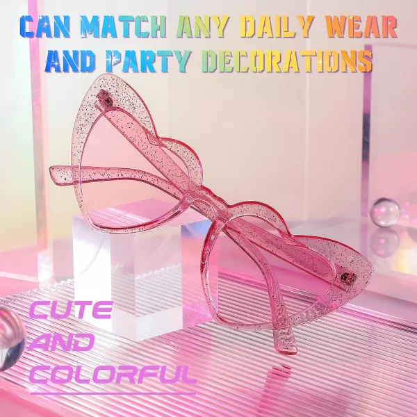 FEISEDY Heart Sunglasses for Women Pink Heart Sunglasses Red Heart Sunglasses Fashion Heart Shaped Glasses B2421PTransparency Pink