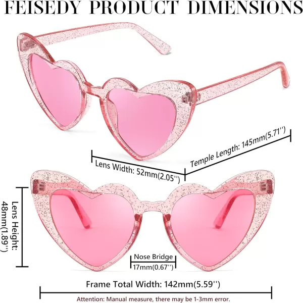 FEISEDY Heart Sunglasses for Women Pink Heart Sunglasses Red Heart Sunglasses Fashion Heart Shaped Glasses B2421PTransparency Pink