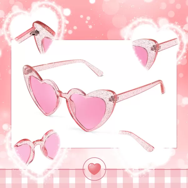 FEISEDY Heart Sunglasses for Women Pink Heart Sunglasses Red Heart Sunglasses Fashion Heart Shaped Glasses B2421PTransparency Pink