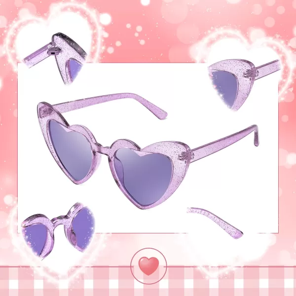 FEISEDY Heart Sunglasses for Women Pink Heart Sunglasses Red Heart Sunglasses Fashion Heart Shaped Glasses B2421PTransparency Purple