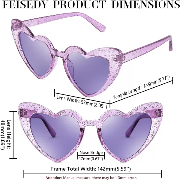 FEISEDY Heart Sunglasses for Women Pink Heart Sunglasses Red Heart Sunglasses Fashion Heart Shaped Glasses B2421PTransparency Purple