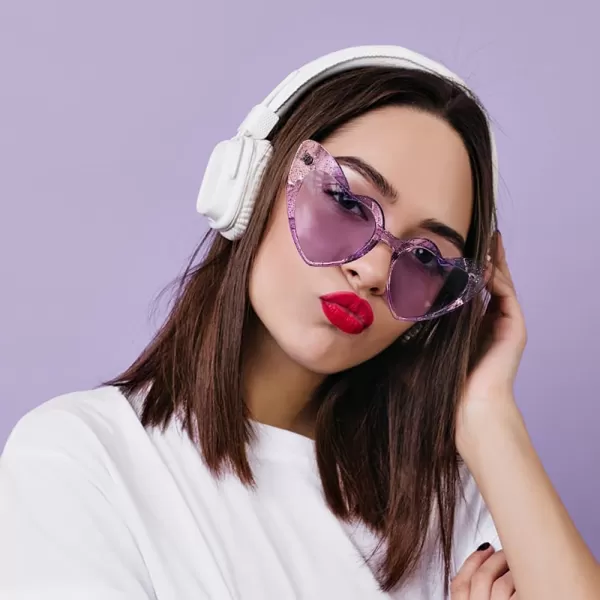 FEISEDY Heart Sunglasses for Women Pink Heart Sunglasses Red Heart Sunglasses Fashion Heart Shaped Glasses B2421PTransparency Purple