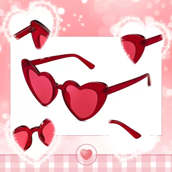FEISEDY Heart Sunglasses for Women Pink Heart Sunglasses Red Heart Sunglasses Fashion Heart Shaped Glasses B2421PTransparency Red