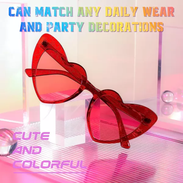 FEISEDY Heart Sunglasses for Women Pink Heart Sunglasses Red Heart Sunglasses Fashion Heart Shaped Glasses B2421PTransparency Red