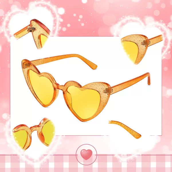 FEISEDY Heart Sunglasses for Women Pink Heart Sunglasses Red Heart Sunglasses Fashion Heart Shaped Glasses B2421PTransparency Yellow