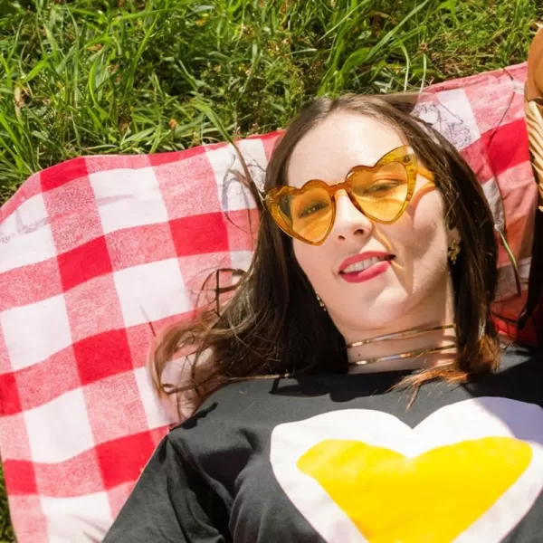 FEISEDY Heart Sunglasses for Women Pink Heart Sunglasses Red Heart Sunglasses Fashion Heart Shaped Glasses B2421PTransparency Yellow