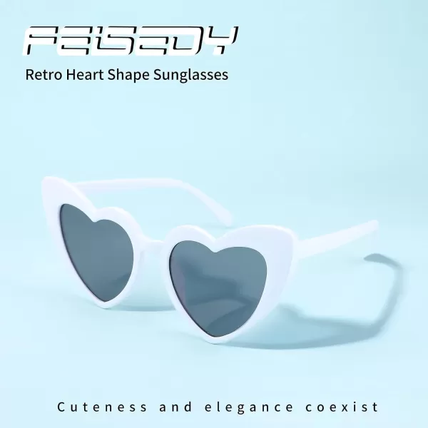 FEISEDY Heart Sunglasses for Women Pink Heart Sunglasses Red Heart Sunglasses Fashion Heart Shaped Glasses B2421PWhite