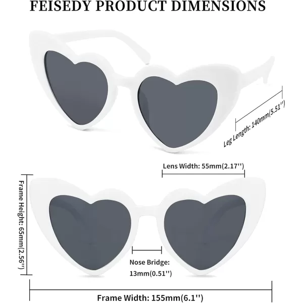 FEISEDY Heart Sunglasses for Women Pink Heart Sunglasses Red Heart Sunglasses Fashion Heart Shaped Glasses B2421PWhite