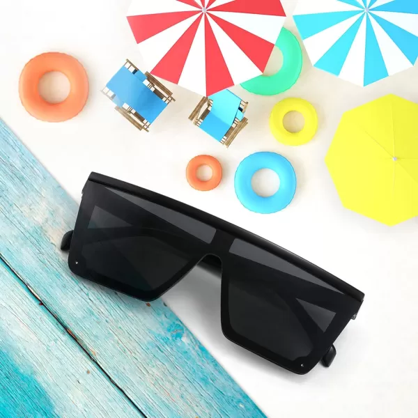 FEISEDY Kids Sunglasses Flat Top Shield Square Sunglasses with Rimless Fashion Shades for Age 27 B4061Black FrameGrey Lens