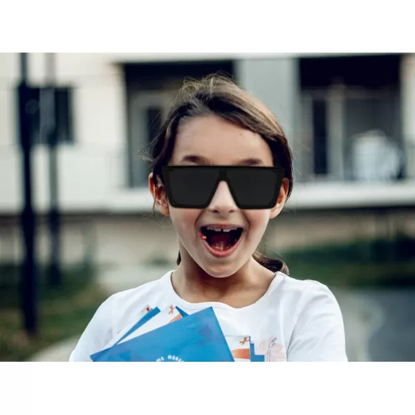 FEISEDY Kids Sunglasses Flat Top Shield Square Sunglasses with Rimless Fashion Shades for Age 27 B4061Black FrameGrey Lens