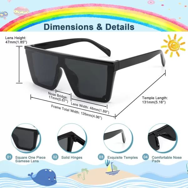 FEISEDY Kids Sunglasses Flat Top Shield Square Sunglasses with Rimless Fashion Shades for Age 27 B4061Black FrameGrey Lens