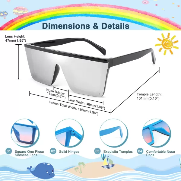 FEISEDY Kids Sunglasses Flat Top Shield Square Sunglasses with Rimless Fashion Shades for Age 27 B4061Black FrameSilver Mirrored Lens