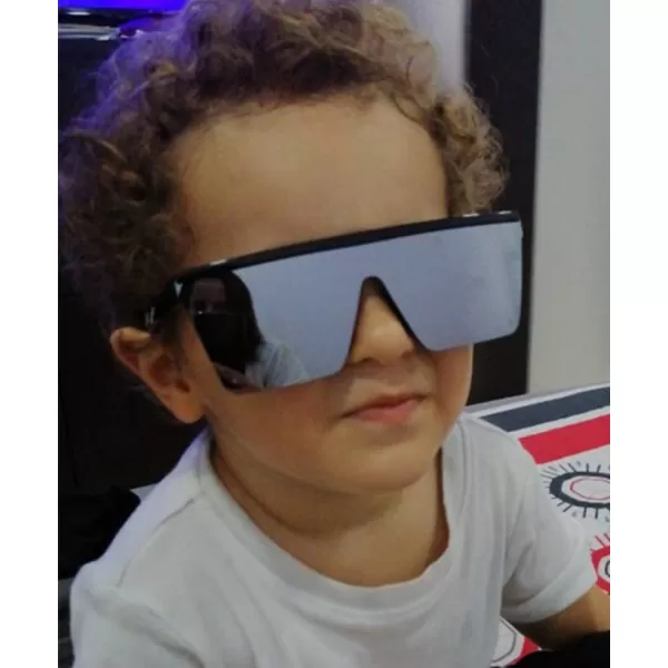 FEISEDY Kids Sunglasses Flat Top Shield Square Sunglasses with Rimless Fashion Shades for Age 27 B4061Black FrameSilver Mirrored Lens