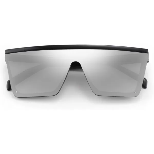 FEISEDY Kids Sunglasses Flat Top Shield Square Sunglasses with Rimless Fashion Shades for Age 27 B4061Black FrameSilver Mirrored Lens