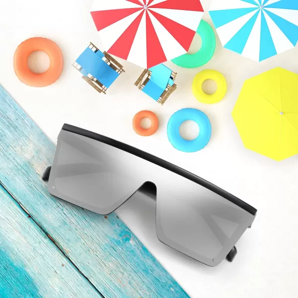 FEISEDY Kids Sunglasses Flat Top Shield Square Sunglasses with Rimless Fashion Shades for Age 27 B4061Black FrameSilver Mirrored Lens