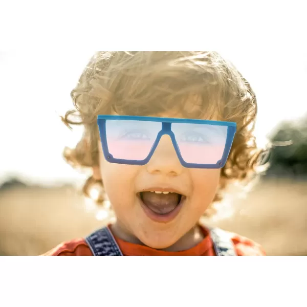 FEISEDY Kids Sunglasses Flat Top Shield Square Sunglasses with Rimless Fashion Shades for Age 27 B4061Blue FrameBlue Pink Lens