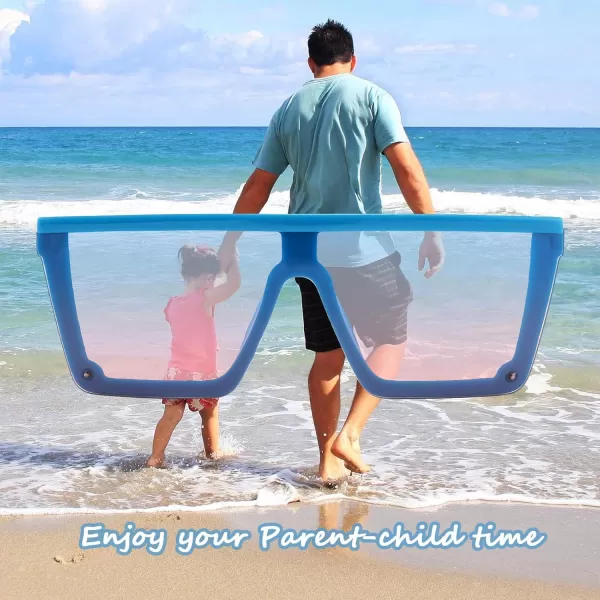 FEISEDY Kids Sunglasses Flat Top Shield Square Sunglasses with Rimless Fashion Shades for Age 27 B4061Blue FrameBlue Pink Lens